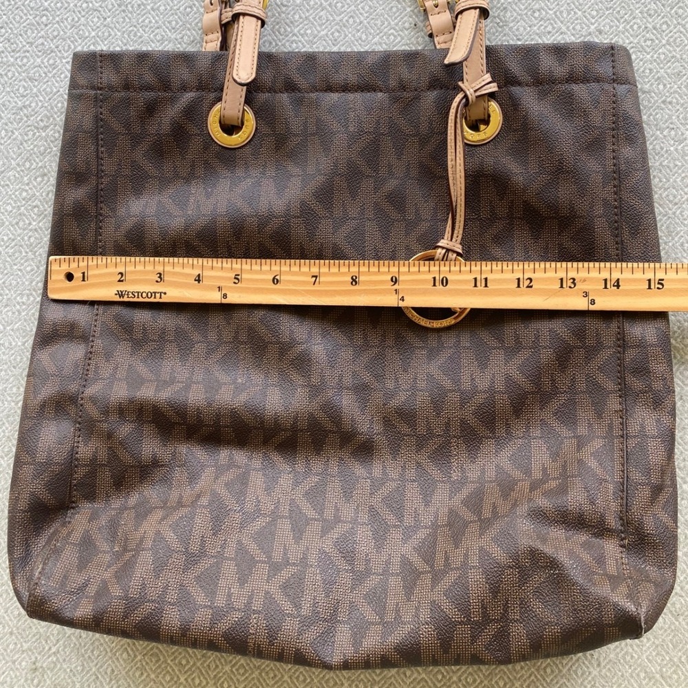 Michael Kors Tote Women Large Brown Signature Logo Fulton Shoulder Bag Monogram - Picture 2 of 11